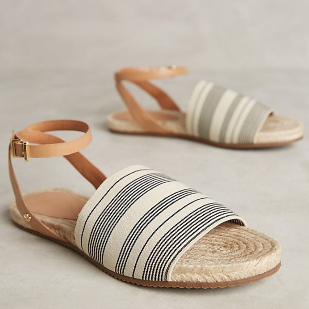 Anthropologie Cream and Black Striped Espadrille Sandals